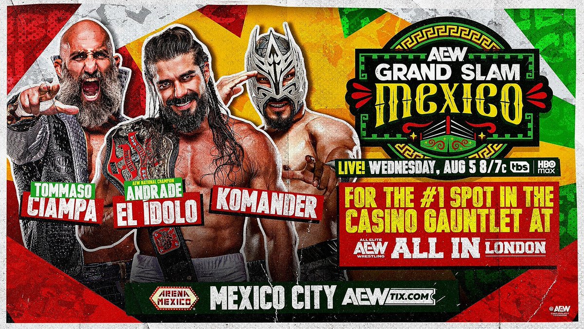 daniels626king's tweet photo. AEW Grand Slam Mexico
3 way match
Tommoso Ciampa vs Andrade El Idolo vs Komander
4.25⭐️ https://t.co/6Gxmj7oAXE