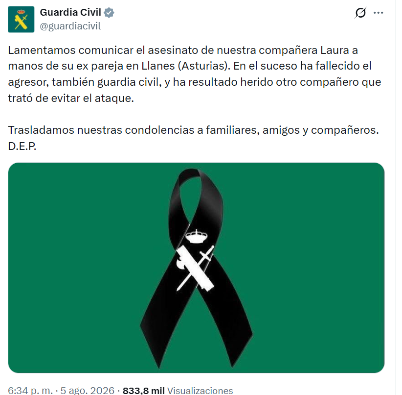 generoenaccion's tweet photo. La Guardia Civil llamándolo asesinato mientras la prensa española, en su mayor parte, lo ha llamado, suceso, fallecimiento o muerte o ha ocultado que también era guardia. Más papistas que el Papa si se trata de nombrar la violencia contra las mujeres. https://t.co/9EioguJ0my