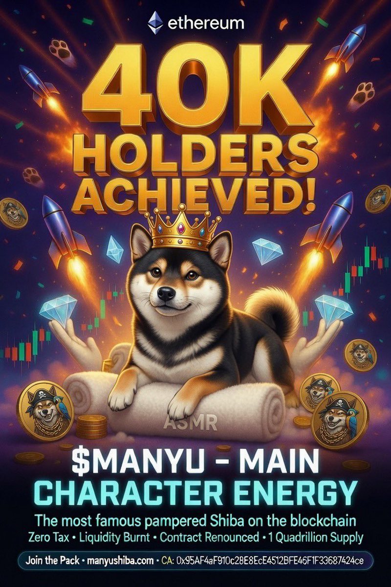Jack_ManyuShiba's tweet photo. 40k holders cannot be wrong, right?
Join the #ManyuArmy and #RETIREWITHMANYU
$Manyu https://t.co/p81IQY2LuH