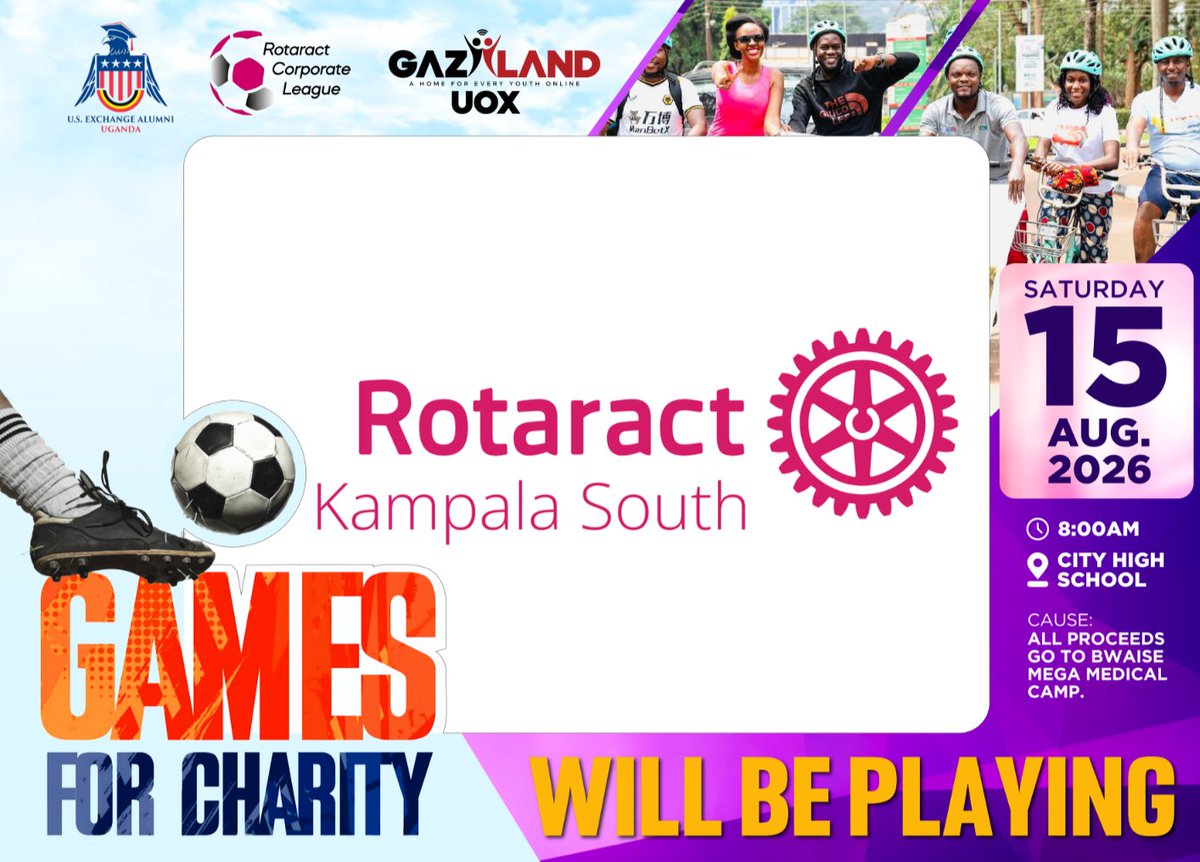 USAlumniUganda's tweet photo. ⚽ Ladies and gentlemen, it is official... the spirit of service has finally caught up with the spirit of competition, 

Allow us to introduce the @rctkampalasouth 💙💛
They spend most of their time changing lives through service, but on 15th August, they have decided to see if they can change the scoreline too 😄

Now, according to their captain's choice of international football teams... let's just say we are not sure whether they will be playing like champions or praying for miracles 😂 We won't mention the club, those who know, know. 👀

One thing is certain: they will bring the #Rotaract energy, #fellowship , and plenty of laughter to the field. The only question is... will that translate into wins? 🏆

And to all Rotaractors and #Rotarians , this is your cue, come and cheer on your team, or better yet, register one of your own, 

15th August 2026
 City High School, Kampala
🎟️ Adults: UGX 10,000
 🎟️ Children: UGX 5,000
💳 Merchant Code: 76896728
 Reference: USEA

#USEAGamesOfImpact