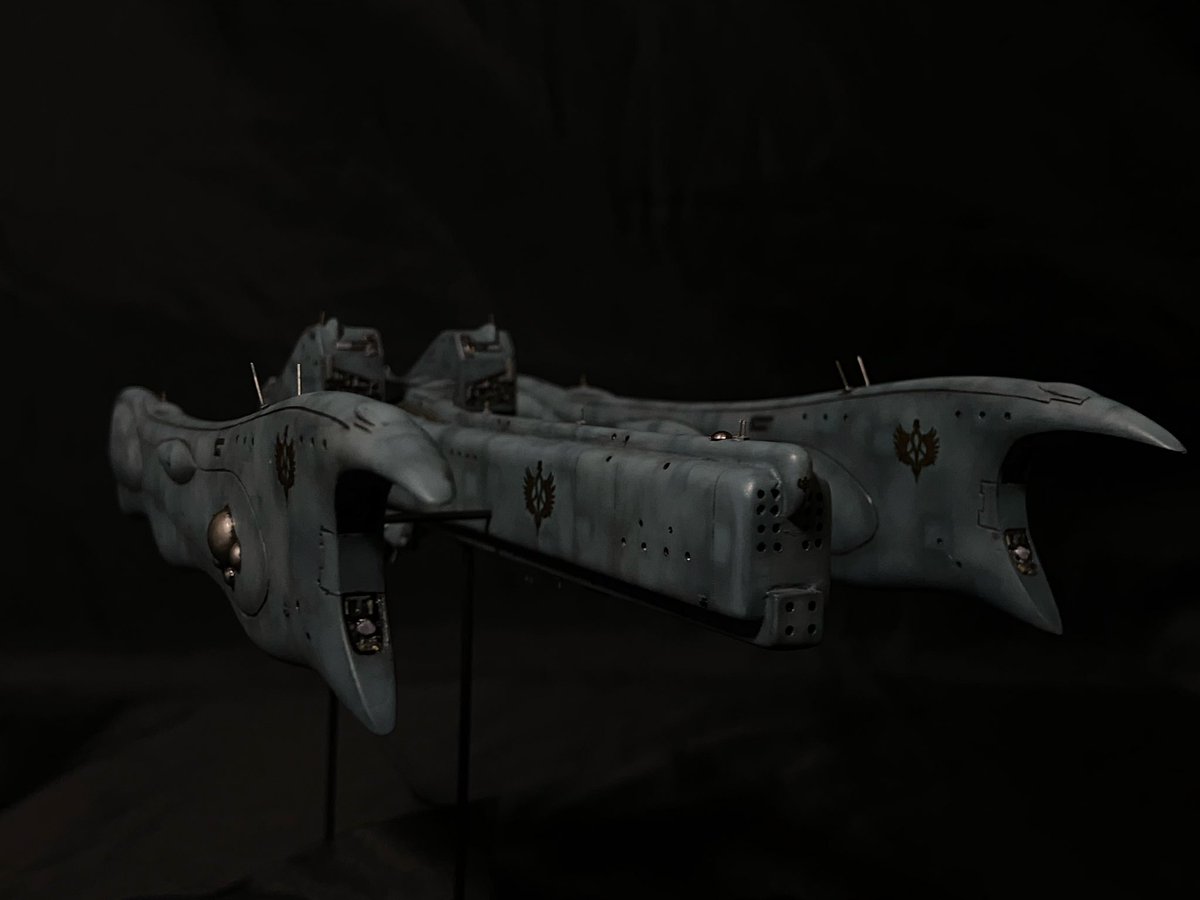 8zTqntS4PFdMtHF's tweet photo. リップシュタット戦役の艦船①
#銀河英雄伝説　#宇宙戦艦

アルバクリエイツ製1/5000
ブラウンシュヴァイク公オットーの旗艦「ベルリン」

ヴィルヘルミナ級大型旗艦級に盾艦が付いた凶悪な面構えです。劇中、被弾した盾艦を切り離してますが、その後また付いて登場してます。 https://t.co/7zKDN2LYgy