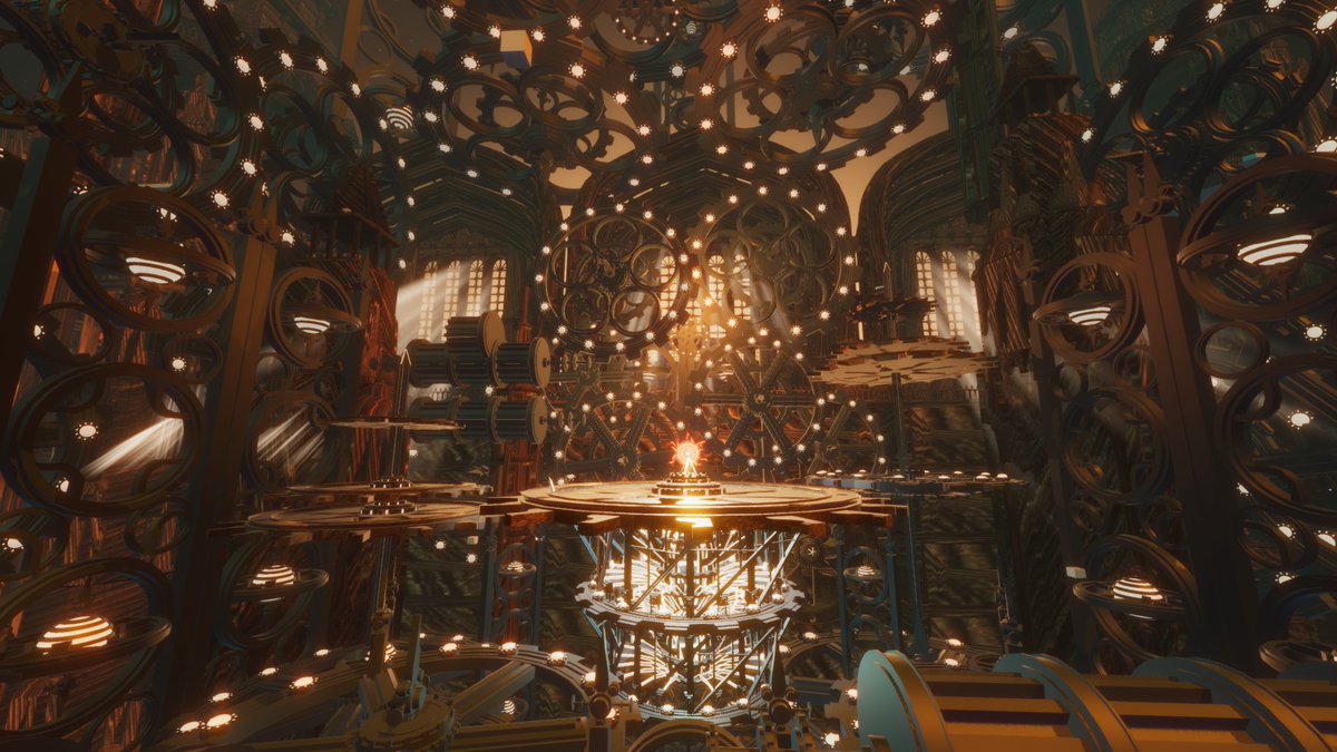 noami2539's tweet photo. The eternal heart pulsing inside the golden clockwork cathedral. ⚙️✨🏛️
黄金の 歯車と 光が 刻む、永遠の 鼓動。

🌐: 時の心臓
 by : HAKUSEKIREI（怜）

#VRChat
#VRChat_world紹介
#VRChatPhotography https://t.co/xZ2NtzHkeG