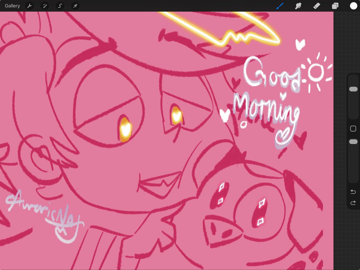 AuroricNat's tweet photo. Good morning Sweet Aurorics🧡☀️
To start of the day, we have a doodle from a collage of sketches that I warmed up on! 📝
I’m going to color a couple of the sketches! here’s a sneak peak 💞🪽
#hazbinhotelabel
#todayseemslikeitllbeagreatday
#forallofus🥰
#ilyguys 💛🤍 https://t.co/vD7snw6MMz