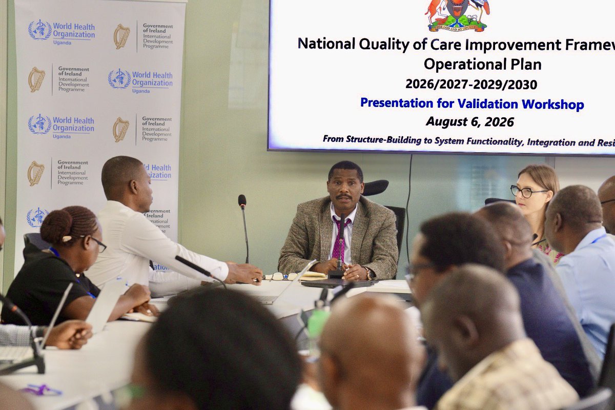 WHOUganda's tweet photo. Access alone is not enough for Universal Health Coverage. People must receive care that is safe, effective, people-centred, timely, equitable, integrated and efficient

Today, @WHOUganda and the @MinofHealthUG, with support from IrishAid and the European Union through the #UHC Partnership, convened stakeholders to validate Uganda's National Quality of Care Implementation Framework 2026/27–2029/30 and measurement tools, shaping the future of quality healthcare for every Ugandan. #QualityOfCare #PatientSafety #UniversalHealthCoverage