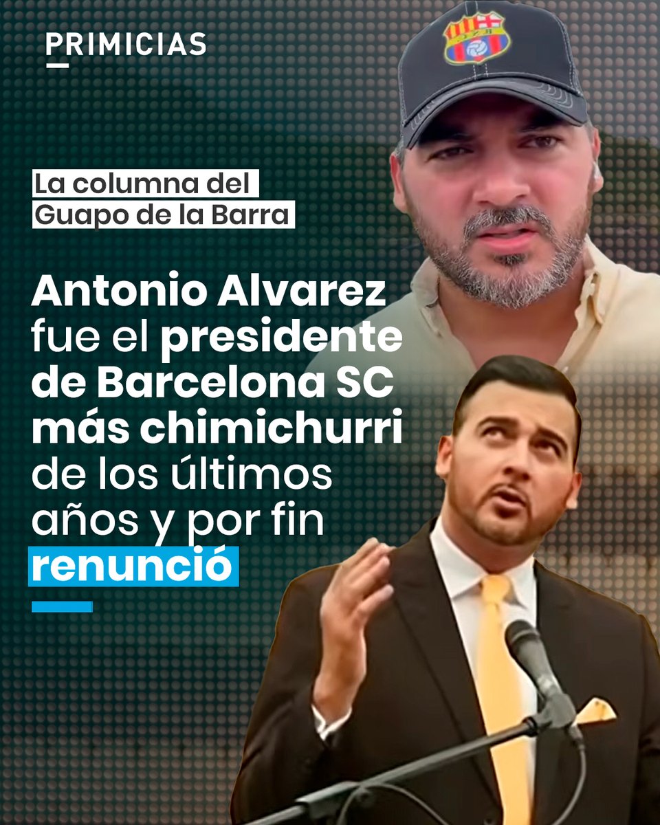 Primicias's tweet photo. La renuncia de Antonio Alvarez, implicado en el caso Goleada, pone fin a una etapa nefasta de Barcelona SC, que no obtuvo resultados en la cancha y que en lo institucional sufrió una erosión sin precedentes. Lea la columna del Guapo de la Barra. https://t.co/mI7b6WNmZG https://t.co/msTuDtFaye