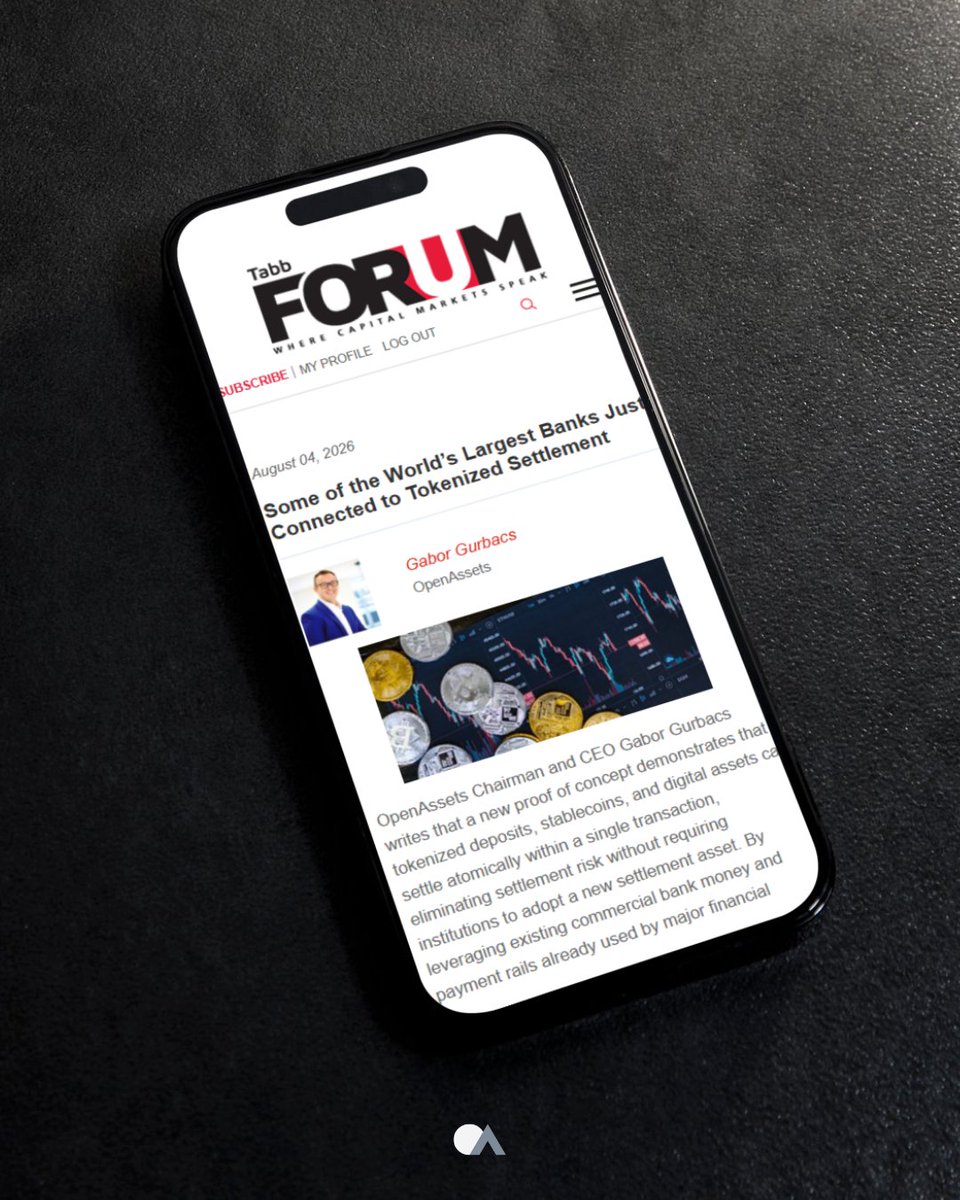 OpenAssetsInc's tweet photo. In a new @TabbFORUM article, @gaborgurbacs explains why our PoC with @PartiorOfficial matters for institutional tokenized markets.

By enabling atomic DvP across digital assets, stablecoins, and tokenized deposits, the collaboration shows how institutions can reduce settlement risk using infrastructure they already trust.
