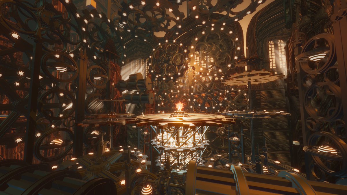 noami2539's tweet photo. The eternal heart pulsing inside the golden clockwork cathedral. ⚙️✨🏛️
黄金の 歯車と 光が 刻む、永遠の 鼓動。

🌐: 時の心臓
 by : HAKUSEKIREI（怜）

#VRChat
#VRChat_world紹介
#VRChatPhotography https://t.co/xZ2NtzHkeG