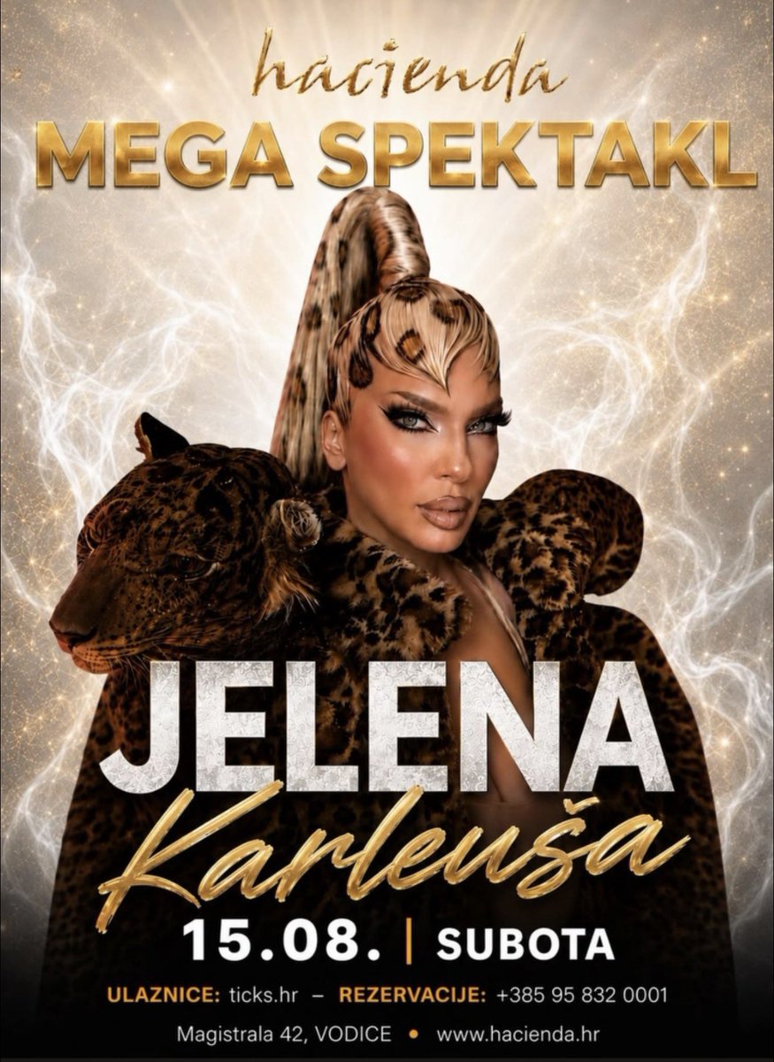 SADJESVEOK's tweet photo. Jelena Karleuša nastupa 15.8 u klubu Hacienda u Vodicama!!!! Vidimo seee ❤️🙏🏼 https://t.co/i3UNKKp7UD