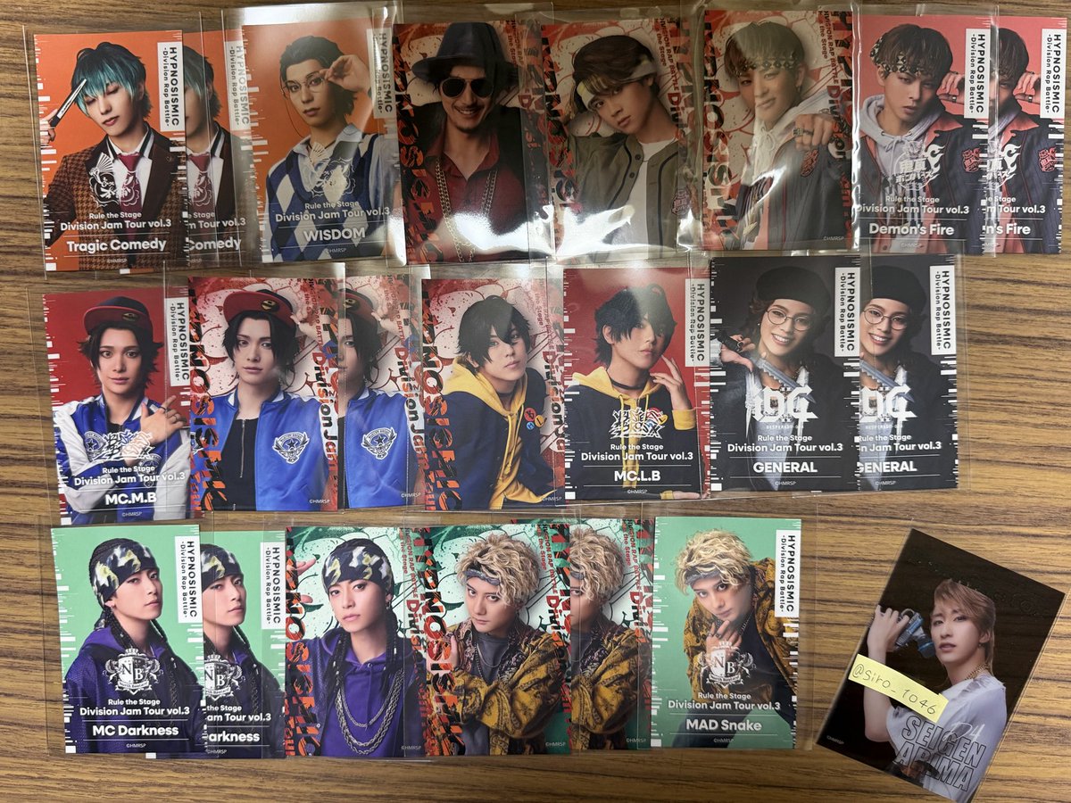 siro_1046's tweet photo. 【交換】
ヒプステ Division Jam Tour vol.3 ジャムツアー3 トレーディングカード ランダム トレカ

譲→簓、盧笙、零、道四郎、甚八
二郎、三郎、時空院、堂庵、蛇穴

求→有馬、谷ヶ崎、燐童、時空院

8/14 会場付近にてお取引希望

よろしくお願いいたします🙇‍♀️ https://t.co/8vPTdIjJOG