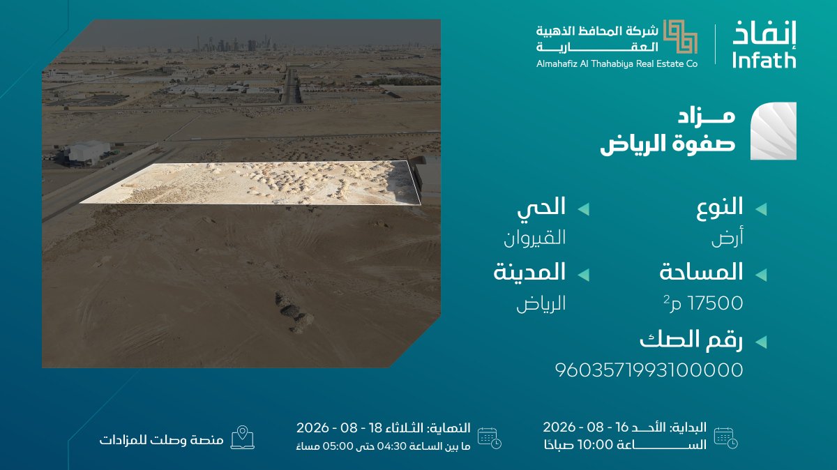 alsaghyir's tweet photo. 4 فرص عقارية مميزة للبيع بالمزاد العلني الإلكتروني تطرحها شركة المحافظ الذهبية العقارية تحت إشراف مركز الإسناد و التصفية 
في مزاد صفوة الرياض 
0545927090