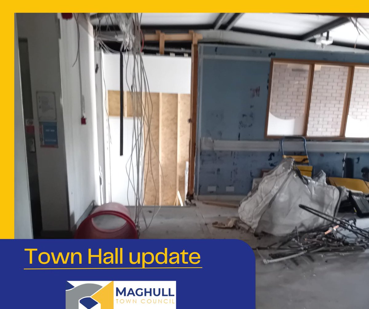 MaghullTownHall's tweet photo. Demolition is underway! see our Town Hall update on the MTC website https://t.co/y3B8TLQTjl https://t.co/vDzoAobXWx