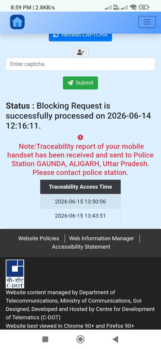 Ankitu500's tweet photo. सेवा में @aligarhpolice @Uppolice @rangealigarh महोदय, मेरा मोबाइल गोवर्धन क्षेत्र मथुरा में खो गया था, 16/06/2026 को मुझे CEIR पोर्टल से मोबाइल चालू होने और अलर्ट का मैसेज  मिला था। एक महीना हो गया कृपया इस अलर्ट के आधार पर उचित कार्रवाई कर मेरा फोन बरामद कराने की कृपा करें https://t.co/3cLPulthJw