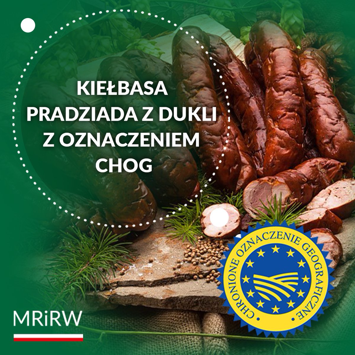 MRiRW_GOV_PL's tweet photo. 🌭🇵🇱 Kiełbasa pradziada z Dukli z unijną ochroną!

Kolejny polski produkt regionalny dołączył do grona wyrobów chronionych w Unii Europejskiej! 🇪🇺 „Kiełbasa pradziada z Dukli” została wpisana do rejestru Chronionych Oznaczeń Geograficznych (ChOG).

💬 Rejestracja „kiełbasy pradziada z Dukli” to dowód na to, że lokalne receptury i tradycyjne metody produkcji mają dziś nie tylko wartość kulturową, ale także gospodarczą. Unijne systemy jakości chronią regionalne dziedzictwo, wzmacniają pozycję producentów i pomagają promować polską żywność w kraju i za granicą – podkreślił minister @StefanKrajewski.

📌 Z chronionej nazwy mogą korzystać wyłącznie producenci spełniający wymagania specyfikacji i wytwarzający produkt na terenie gminy Dukla.

📖 Czytaj więcej -> https://t.co/9oOxrfsHiu