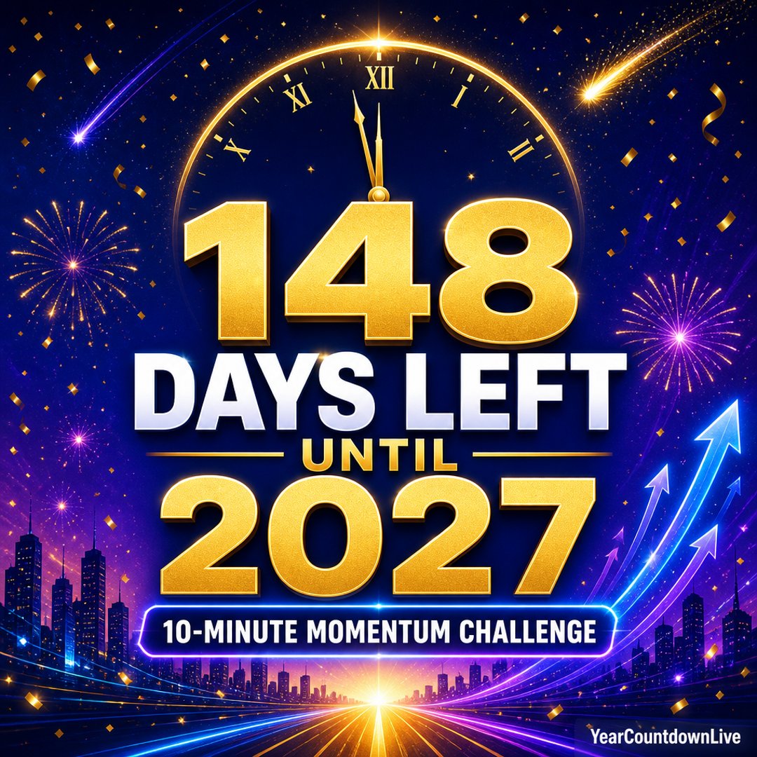 GlobalYearLive's tweet photo. 148 days until 2027. ⚡
10-Minute Momentum Challenge: set a timer and take one small step toward a goal. What’s your first move?
#YearCountdownLive #NewYearCountdown https://t.co/bP34V5vcIq
