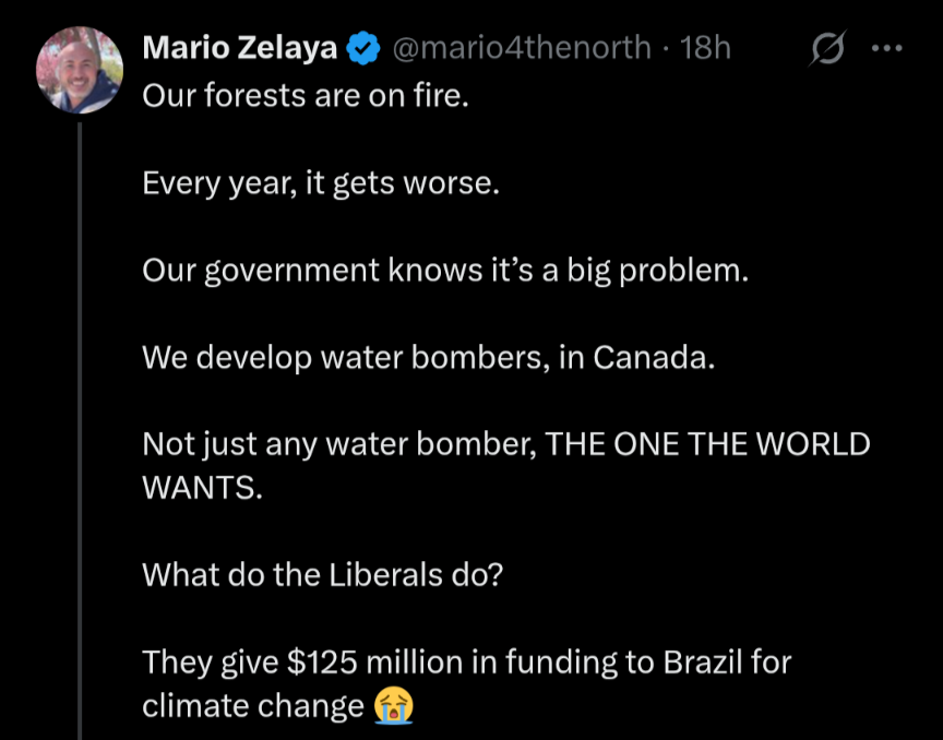 TrueEager's tweet photo. Hunger in Canada is a real thing. 

Every year, it gets worse. 

Mario knows it's a big problem. 

We grow food, in Canada. 

Not just any food, THE BEST FOOD IN THE WORLD

What does Mario do?

He pays Musk for a blue check mark to complain about climate change😭

#DumbTweets https://t.co/xyUZYmJ0gB