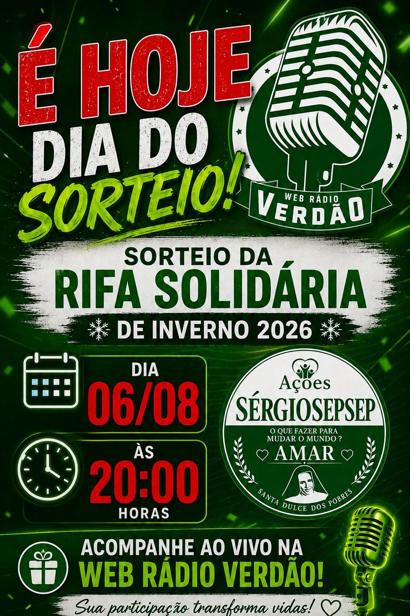 SERGIOSEPSEP2's tweet photo. Vocês que me ajudaram através da rifa solidaria 

Agora é a hora de retribuir vc um pouco 

Hoje é  torcer para ganhar um desses prêmios oficiais do VERDÃO. 

10 sorteios 

Hoje as 20:00 ao vivo na @webradioverdao https://t.co/WdLaq9tufj