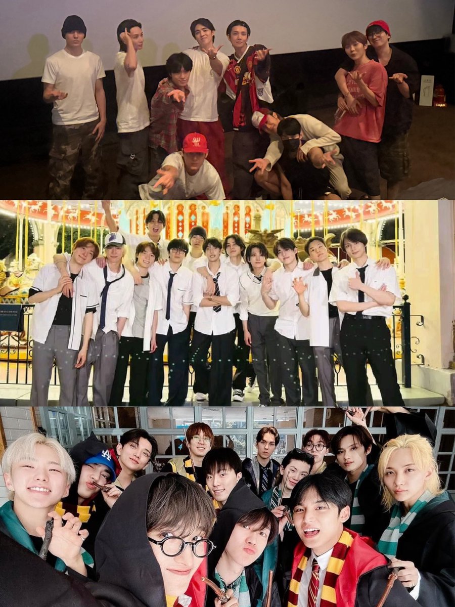 coupsistt's tweet photo. pertemanan svt langka bgt ya. ngumpulin banyak pria dewasa pasti gak gampang, tp mereka selalu bisa. cosplay harry potter hayuk, amusement park pake school uniform hayuk, nobar spiderman pake atribut merah hayuk &amp; keren nya mereka antusias semua. jujur gue sirik &amp; gue bilang 😭🤍 https://t.co/Q6qzNStzkz