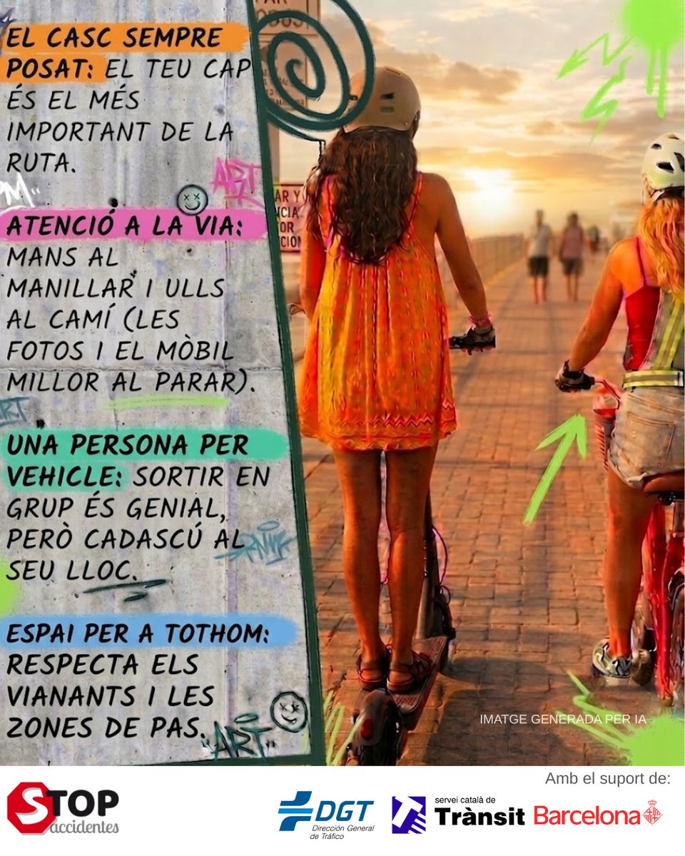 StopAcciCat's tweet photo. ☀️🚲🏊🏼 Sol, platja, amics i la llibertat de moure't a #bici o #patinet. La combinació perfecta per gaudir del bon temps... sempre que sumis l'ingredient estrella: la #prudència. #AulesActives #Fes-teVisible #SeguretatViaria https://t.co/LSTvLPqzZj