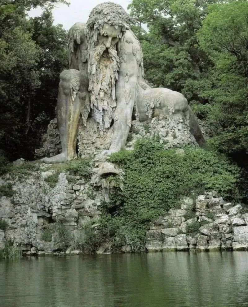 histories_arch's tweet photo. Apennine Colossus (Colosso dell'Appennino), a 11m statue created around 1580 by sculptor Giambologna. It is located in the gardens of the Villa Demidoff (formerly Villa di Pratolino) in Vaglia, just north of Florence, Italy 🇮🇹

Built over 420 years ago, the Apennine Colossus statue built with a brick core encased by a carved stone exterior. There's even a secret room behind his head with a fireplace that blows smoke through his nostrils. Completed around 1580, the Apennine Colossus was designed by Flemish sculptor Giambologna for the Villa di Pratolino, the Medici family's lavish estate outside Florence. Standing approximately 35 feet (10.7 meters) tall, the giant represents the Apennine Mountains, the range that stretches the length of Italy. More than a statue, it was an engineering marvel that blended sculpture, architecture, and hydraulics.

The Colossus was hollow, containing several rooms and mechanical features. A chamber inside the head included a fireplace, and when lit, smoke escaped through the giant's nostrils, creating the illusion that the mountain itself was breathing. Water also flowed through the structure to power fountains and animate hidden water features throughout the surrounding gardens, which were among the most spectacular in Renaissance Europe.

Although much of the original Villa di Pratolino was demolished in the 19th century, the Apennine Colossus survived and remains one of Giambologna's largest and most extraordinary works, attracting visitors more than 440 years after it was built.

#archaeohistories