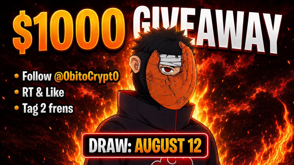 ObitoCrypto's tweet photo. 🔥 $1000 August Giveaway 🔥

Rules:
• Follow @obitocrypto
• RT &amp; Like
• Tag 2 frens

Draw August 12.

Good luck degens ❤️ https://t.co/ffDtPuXkRd