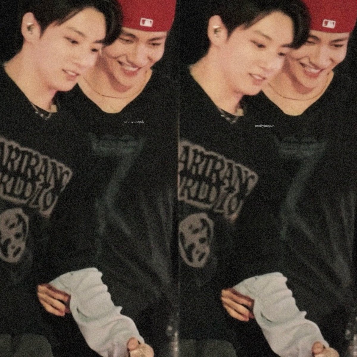 _prettytaeguk_'s tweet photo. the way taehyung hold on jungkook’s arm here ahh my taekook cuties💖🤭 https://t.co/gKbxq55NWu