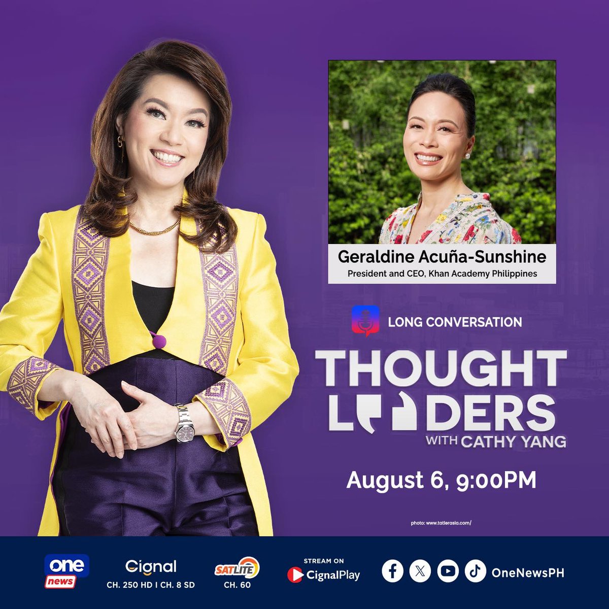 cathyyang's tweet photo. THE FUTURE OF PHILIPPINE EDUCATION

How can the Philippines better prepare students for an AI-driven future while addressing persistent challenges in reading, math, science, and critical thinking?

Join me on #ThoughtLeaderswithCathyYang as I speak with Geraldine Acuña Sunshine, President and CEO of Khan Academy Philippines, about the country's education priorities and the importance of expanding access to quality learning for every Filipino child.

📺 Watch this Thursday at 9:00 p.m. Philippine Standard Time on One News.

▶️ STREAM all episodes of #ThoughtLeaderswithCathyYang on Spotify and on the #OneNewsPH YouTube channel.