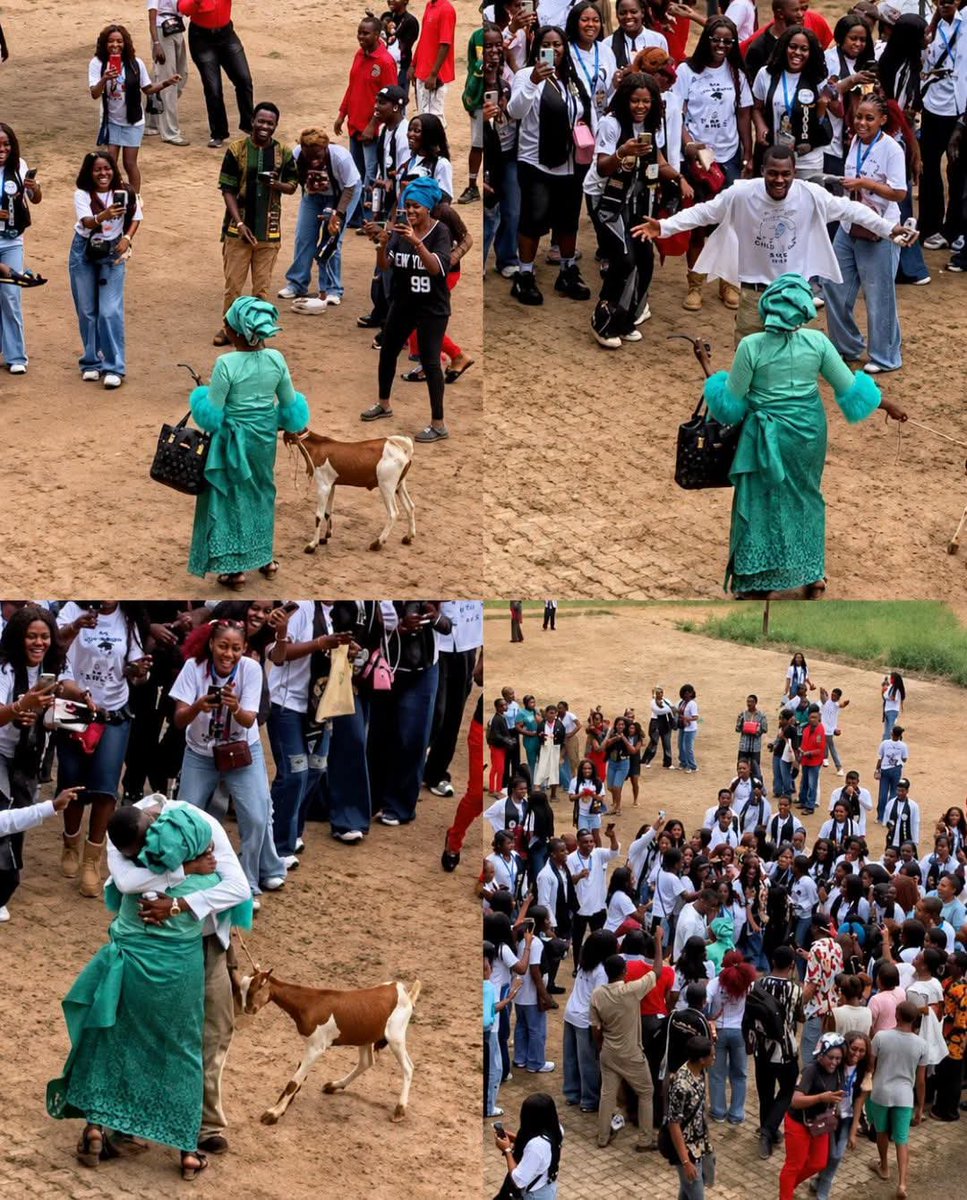 Pressman2040's tweet photo. ❤️Everyone thought she came to celebrate... until they saw what she brought. 🥹❤️🐐

While others arrived with bouquets and cash gifts, this mother walked in with a live goat for her son on his final‑year graduation.

The moment he saw her, he couldn't hold back his emotions. He ran straight into her arms and hugged her tightly.

Some gifts are expensive. Others are priceless because they're filled with sacrifice, love, and a parent's heart.

Congratulations to the graduate! May every parent's labour end in celebration. ❤️🙏

If your mother has ever sacrificed for you, drop a ❤️ in the comments."