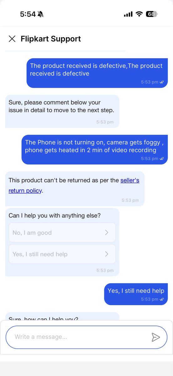 droidXankit's tweet photo. Ordered a motorola phone of 33k few days back, and the phone has stopped working. The app is useless and can’t connect to any person, and their chat is just awful. Even tho the return date is till valid i still can’t return the item.why everything has to be on SM to resolve thing https://t.co/My6Zo0exrH