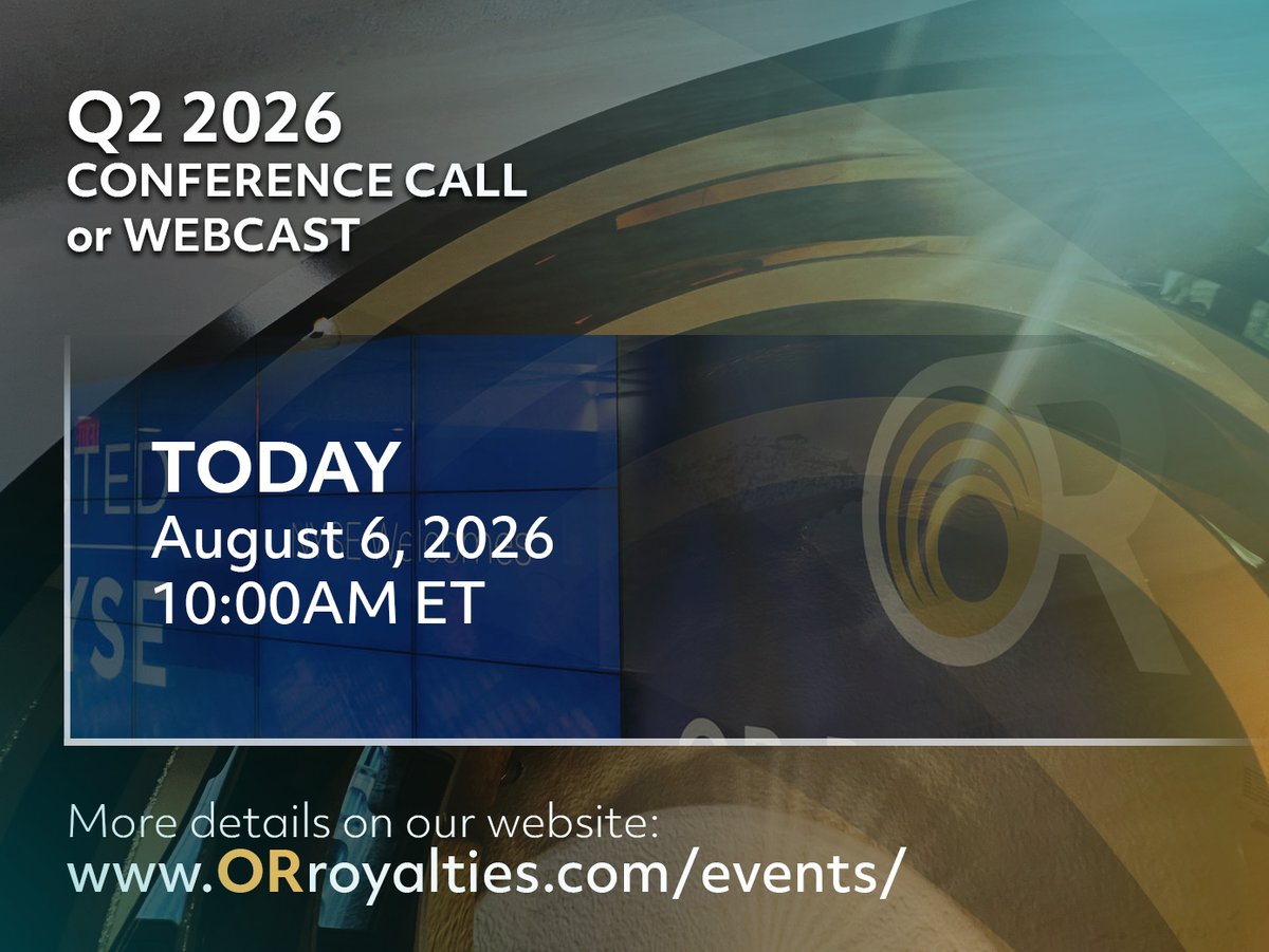ORroyalties's tweet photo. Join us for our conference call 📞 or webcast 💻 this morning at 10am ET. Details here:

https://t.co/7fyjRMBYqr

#ORroyalties #mining #gold #miningnews https://t.co/PBl670nyes