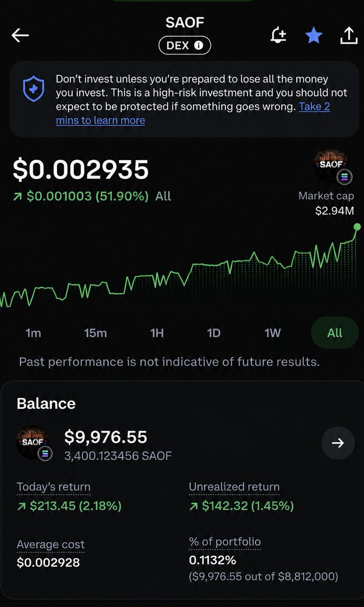 SAOFTokenOnSol's tweet photo. Step 8: Check Your Portfolio 

You should now have successfully bought it and it will be sitting in your portfolio on Coinbase. https://t.co/TuPVCtrf42