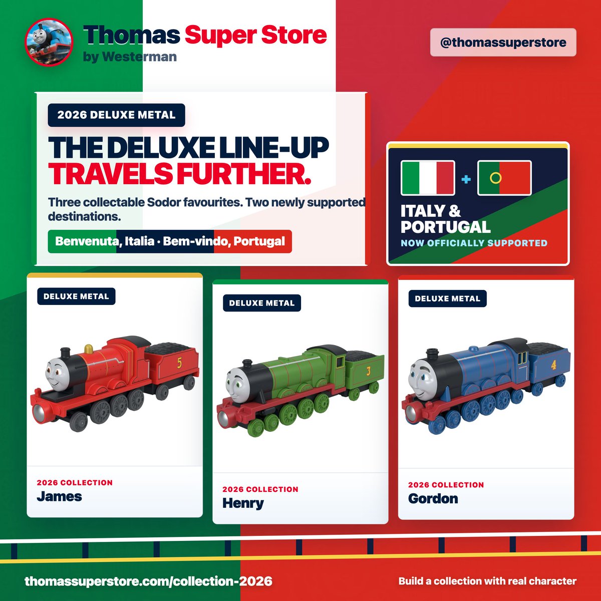 thomassuper02's tweet photo. Ciao, Italia! Olá, Portugal! 🇮🇹🇵🇹

Thomas Super Store is travelling further! We now officially support customers in Italy and mainland Portugal.

Explore the 2026 collection:
https://t.co/XKjftuKe26 https://t.co/CuyHSnyw7Z