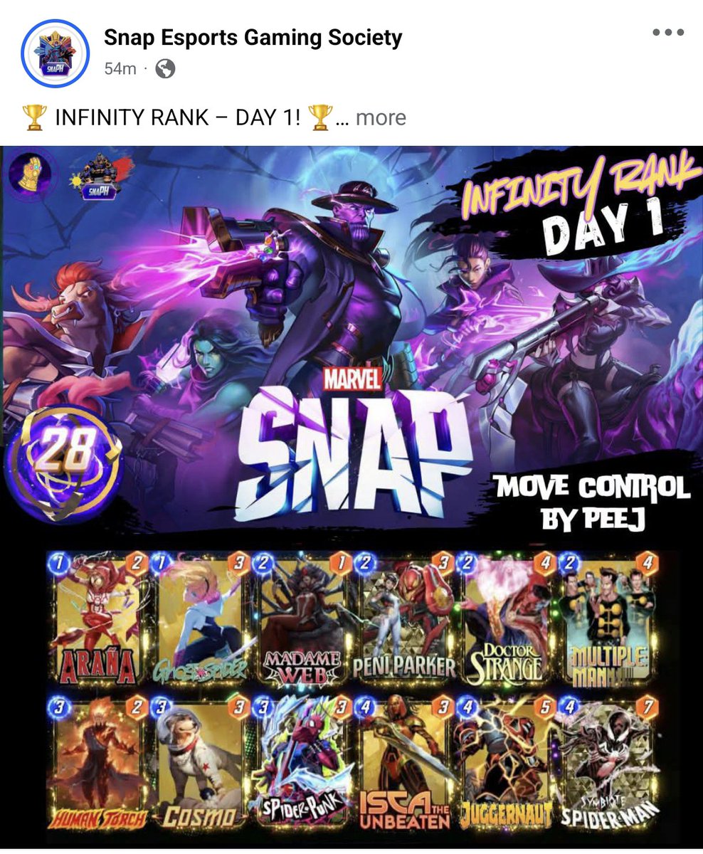 Peejeotto's tweet photo. @MARVELSNAP ๐ INFINITY RANK โ DAY 1! ๐
@MARVELSNAP #InfiniteRank #Day1Infinite #MarvelSnapDeck #MoveDeck #MoveControl #MadameWeb #GhostSpider #DoctorStrange #Cosmo #Juggernaut #IscaTheUnbeaten #SnapCommunity #PEEJ https://t.co/aOVNiIrRVe