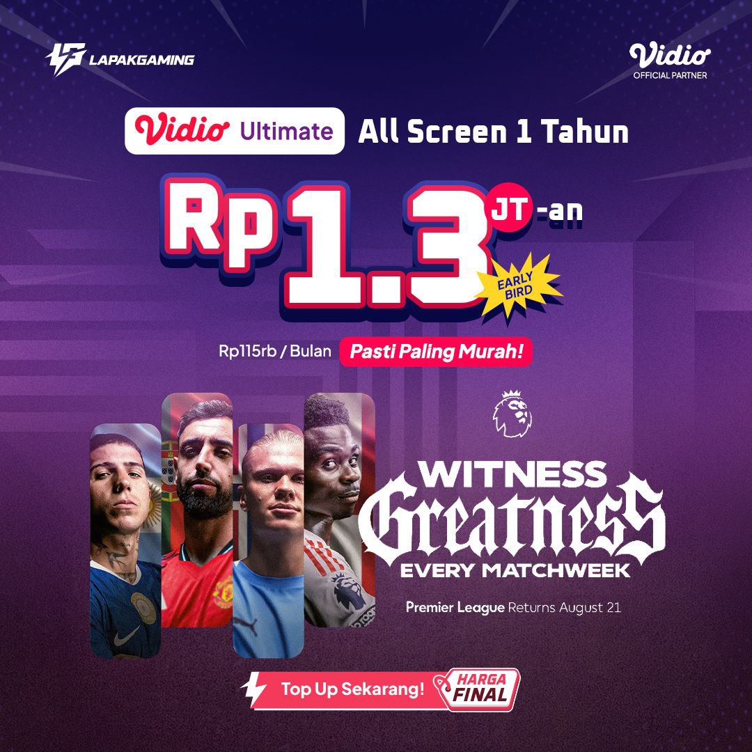 utdfocusid's tweet photo. Premier League musim ini dipastikan bakal penuh cerita sejak matchweek pertama. Jangan sampai kelewatan setiap momennya!

Sekarang lagi ada promo Vidio Ultimate All Screen 1 Tahun di Lapakgaming cuma Rp1.3jtan hanya sampai 7 Agustus 2026 doang.

✅ Pasti paling murah.
✅ Dijamin aman karena Lapakgaming Official Partner Vidio.

🔗 https://t.co/mNdE3mm9Pq

Lapakgaming harga final, hemat maksimal!