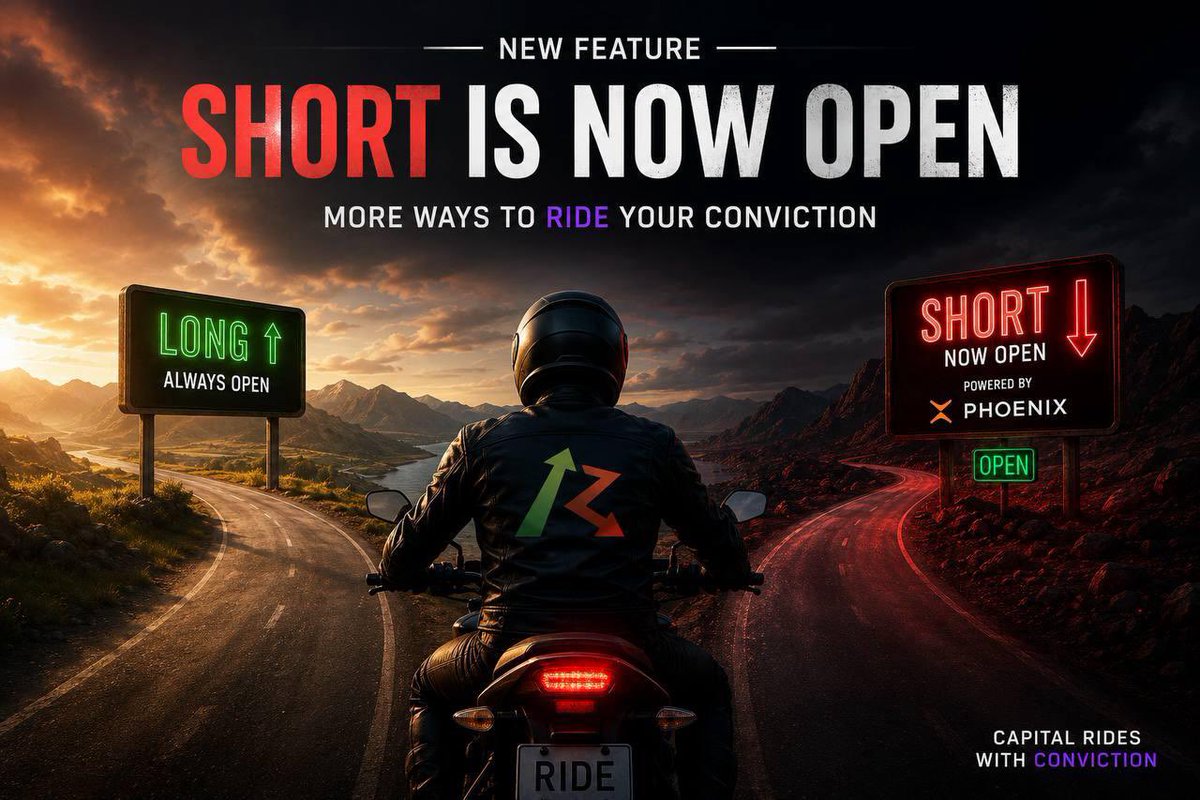 ridemarkets's tweet photo. SHORT rides are now live

Powered by @PhoenixTrade

Community leverage now works in both directions

Leaderless treasury management is growing

Bullish or bearish, where are you riding first? https://t.co/HgE0lzidQ2