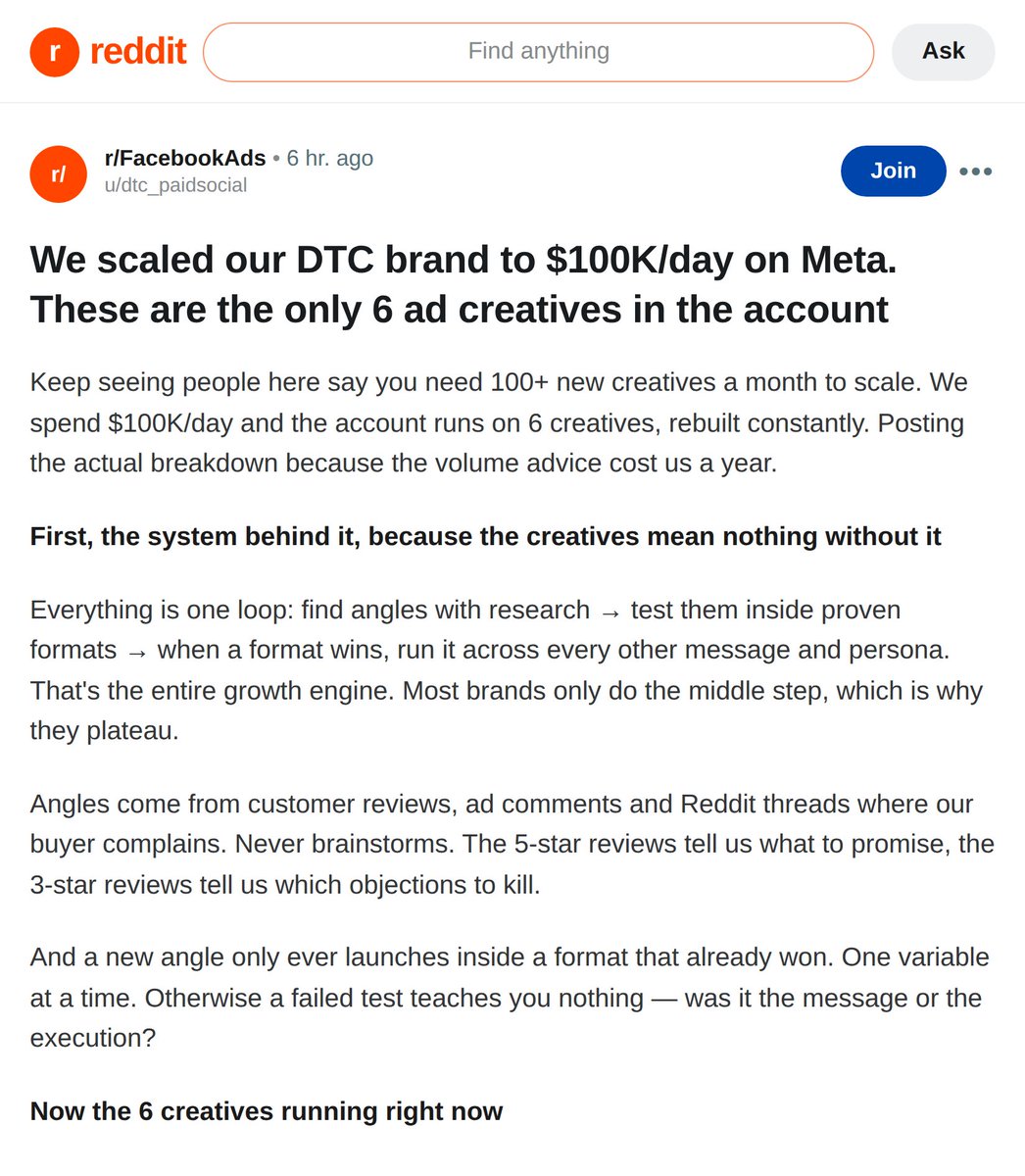 adamtaylorl's tweet photo. This guy on Reddit just LEAKED the exact ad creatives his DTC brand used to scale to $100K/day Meta spend https://t.co/5Y5g0WIGS6