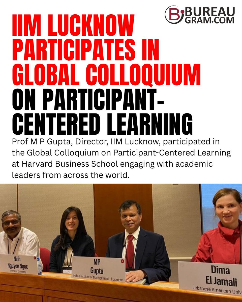 bureaugram's tweet photo. https://t.co/QXnI8mA8Ug
IIM Lucknow participates in Global Colloquium on Participant-Centered Learning..
.
.
@IIML @HarvardHBS @EduMinOfIndia @mygovindia
#BureaugramNews #IIMLucknow #MPGupta #HarvardBusinessSchool #ParticipantCenteredLearning #ManagementEducation #HigherEducation https://t.co/yUUVWxWTjP