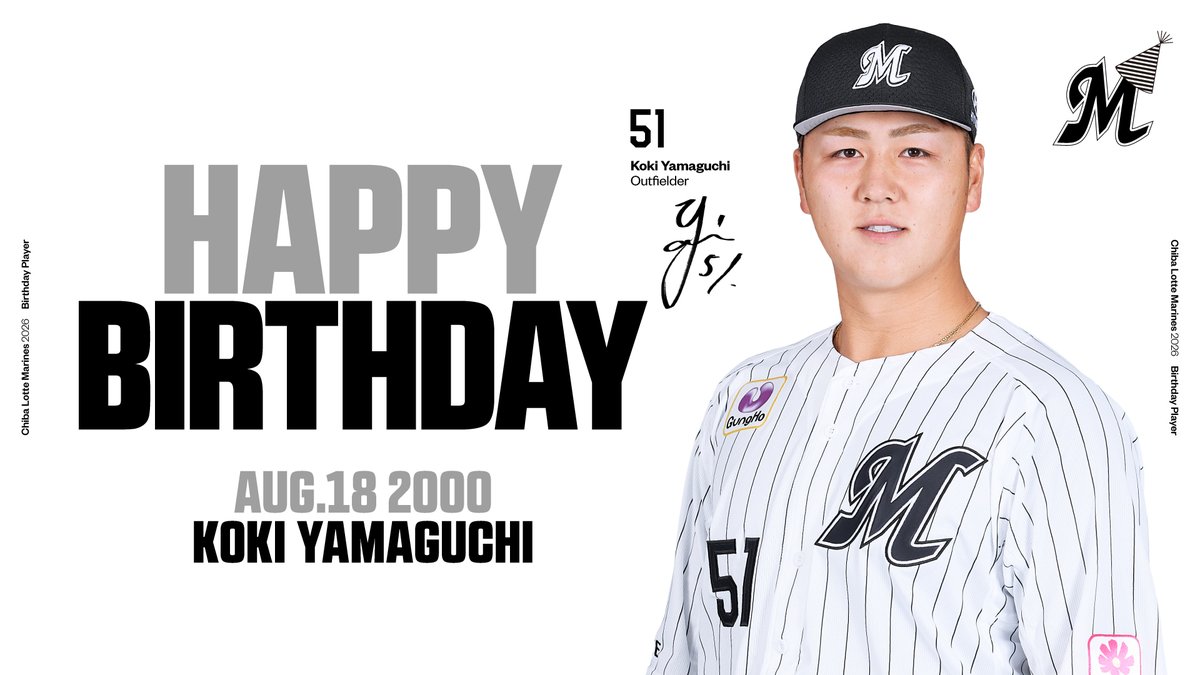 chibalotte's tweet photo. 本日8/18は、#山口航輝 選手の誕生日です。おめでとうございます！

▼プロフィールはこちら
https://t.co/CWGeIHjAF8
#chibalotte #happybirthday https://t.co/8dWHvBZVYQ