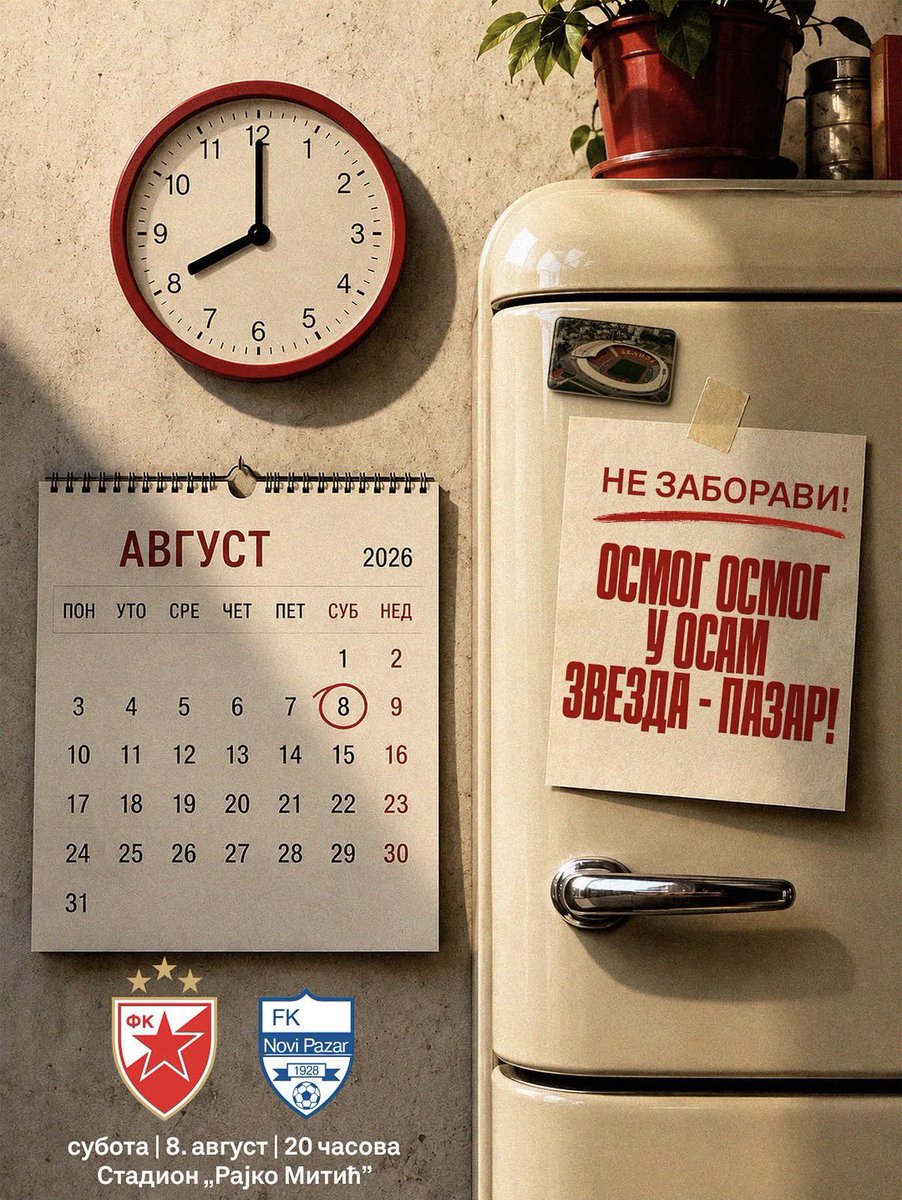 crvenazvezdafk's tweet photo. Zapišite u svoj kalendar - 8.8. u 8 sati!

Crvena zvezda - Novi Pazar, subota u 20:00.

🔴⚪️ #fkcz https://t.co/Khwfb7oKA6