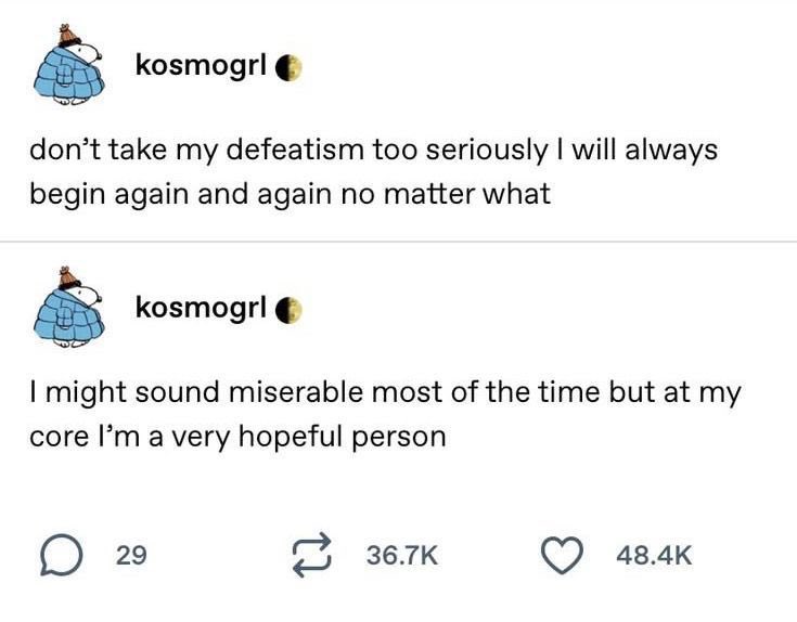 foggyhalos's tweet photo. I’ve decided to be hopeful and be Positive. i’m a very hopeful person https://t.co/blrSmcpROI
