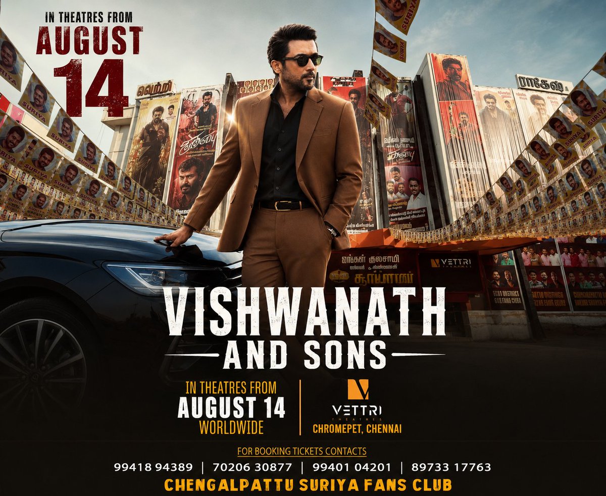 Ram_offf's tweet photo. 🎬🔥 Book your Vettri FDFS tickets now for **#ViswanathAndSons**! 🔥🎬

Don’t miss the FDFS experience  **Book your tickets and celebrate the first show with us!** 💥❤️

 #Vettri #FDFS 
#Chengalpattusfc 
@AyanSuriya_offl @ChengaiSFC_Offl @VettriTheatres
 @Suriya_offl ❣️🤩❣️ https://t.co/UQtr9LwTc0