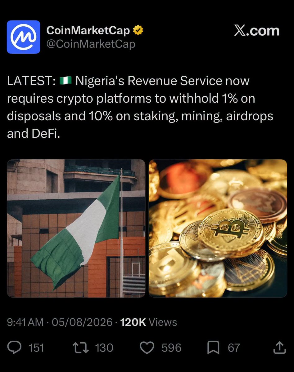 chafe_muhammad's tweet photo. NIGERIA 🇳🇬  MY COUNTRY

Nigeria now demand 10% tax on Staking, Mining and Airdrop. While a country like Thailand implement 0% capital gains on crypto 

We’re literally living in 2 different world https://t.co/JUFKQyVbVk