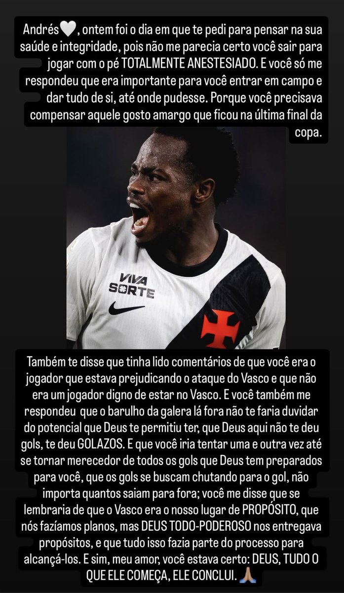 futebol_info's tweet photo. Relato da esposa do atacante Andrés Gómez, do Vasco, após classificação sobre o Fluminense. https://t.co/yVeHYjrXMv
