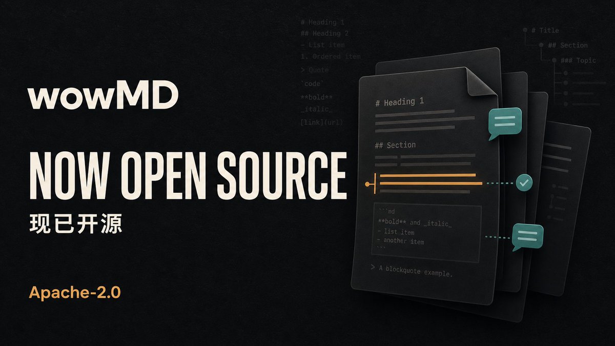 veritas1914's tweet photo. wowMD is now open source under Apache-2.0.
A local-first Markdown reader and review workspace—read, annotate, review, and export without overwriting your original files.  
wowMD 现已以 Apache-2.0 开源。
本地优先的 Markdown 阅读与审阅工作区：阅读、标注、审阅、导出，不改写原始文件。  
GitHub: https://t.co/TLsRPjV9FQ
#OpenSource #Markdown