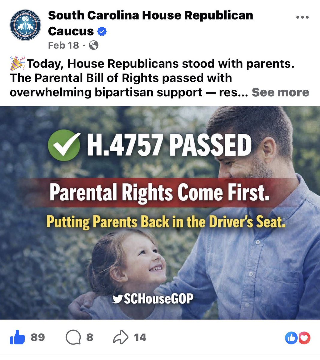 CaitlinYorkSC's tweet photo. WE HAVE A SERIOUS PROBLEM. Did you know… both the DEI ban and the Parental Rights Act DIED in the South Carolina Senate???

The House celebrates passing these bills, leading most of the public to think it’s now law. Then these crucial conservative measures die in the Senate. 

The DEI bill would prohibit K-12 public school districts and higher education institutions from promoting DEI, and the Parental Rights Act would ensure you have medical control over your minor child until 18 and prevent schools from hiding personal info from you.

In “deep Red” South Carolina. 👌

@SCGOP @SCHouseGOP @scsenategop @SCFreedomCaucus @ScfrwC