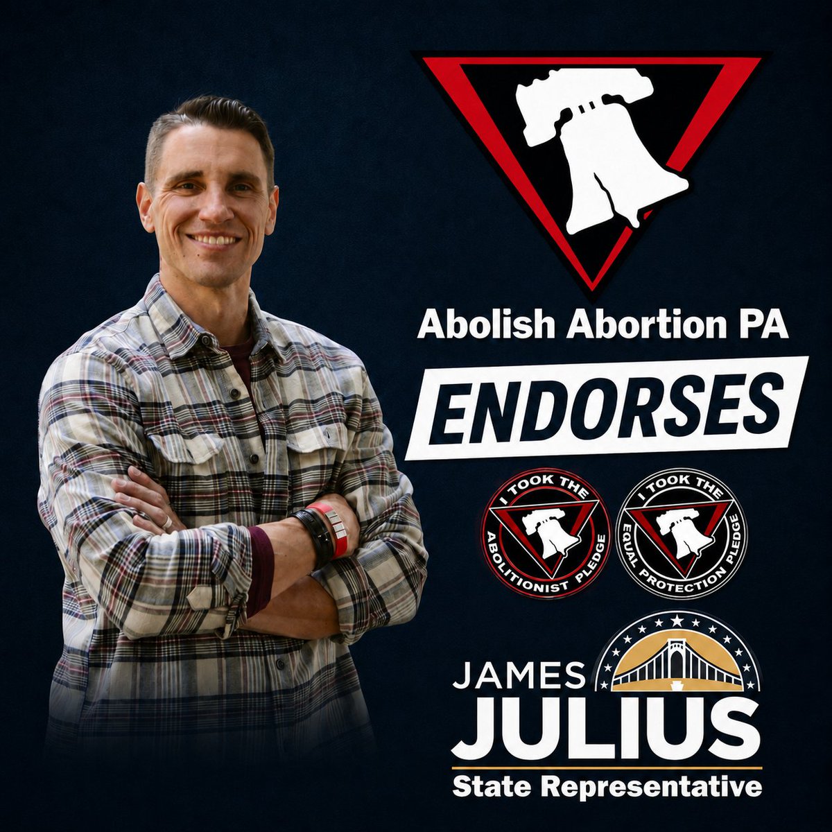 JamesJuliusPA's tweet photo. 🚨 ENDORSEMENT ALERT 🚨

Proud to be endorsed by @EqualJusticePA.

Anita Kulik, Nick Kotik, and Fred Trello stood for the preborn. The Democratic ticket has abandoned that tradition.

I will carry it forward and fight for equal protection and equal justice under the law for the preborn.