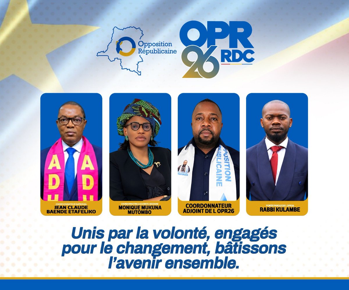 NOGECOPPOSo1's tweet photo. J-1 avant la grande cérémonie de signature de la Charte de l'Opposition Républicaine, OPR26 en #RDC !
Ne manquez pas cet événement historique, marqué par la signature de la Charte par Maître Dolly Mwanza, Coordonnateur adjoint de l'#OPR26  
#RDC #DRC https://t.co/A4E8ZaOYMl