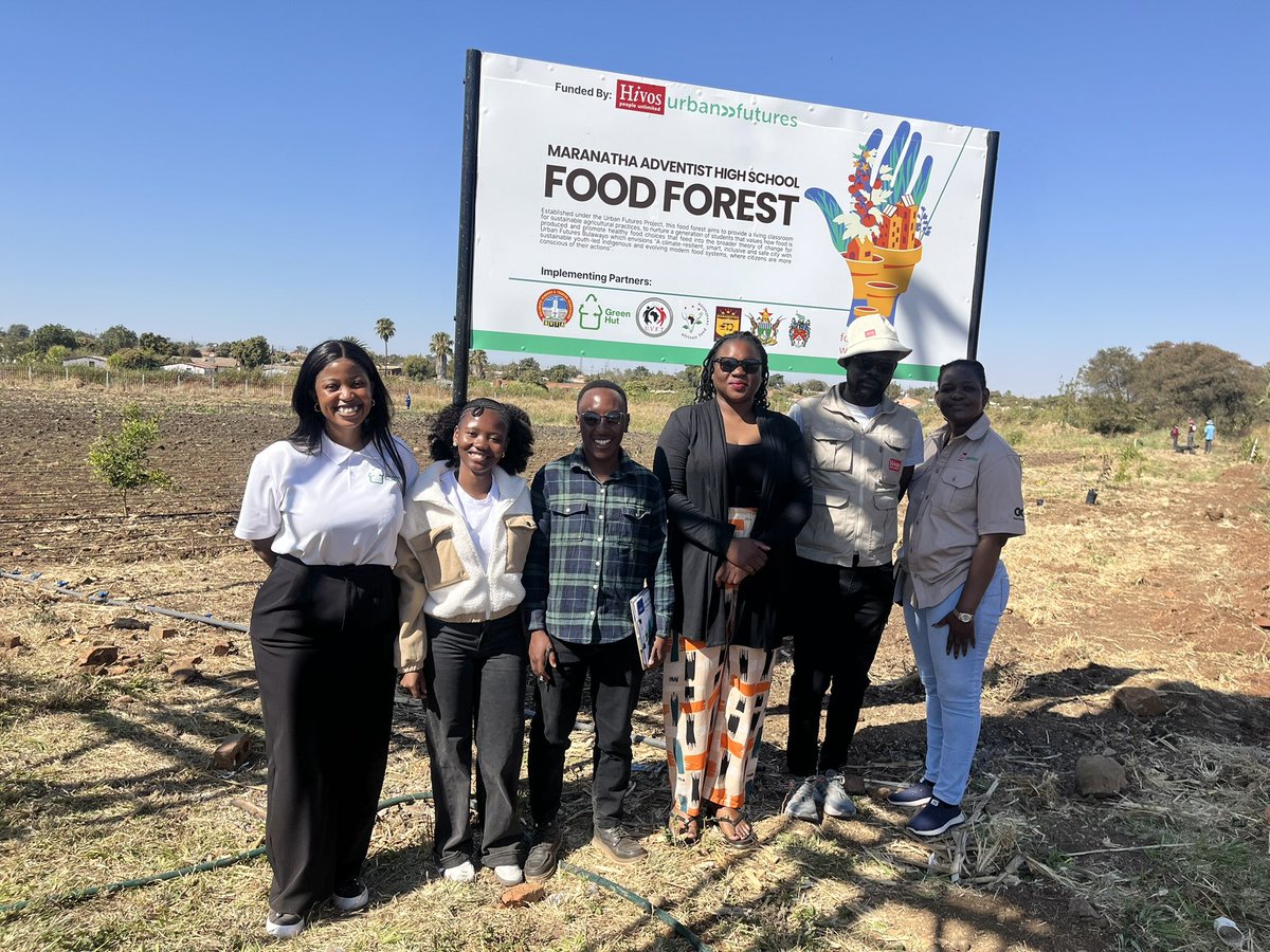 hut_green's tweet photo. The Hivos team visited #UrbanFutures sites, starting at Maranatha High School’s food forest, where the Hivos Regional Coordinator planted a tree. They later visited the Isiziba Youth Innovation Hub, where raised beds are taking shape to support #climatesmart farming. https://t.co/8KrZcQoKL4