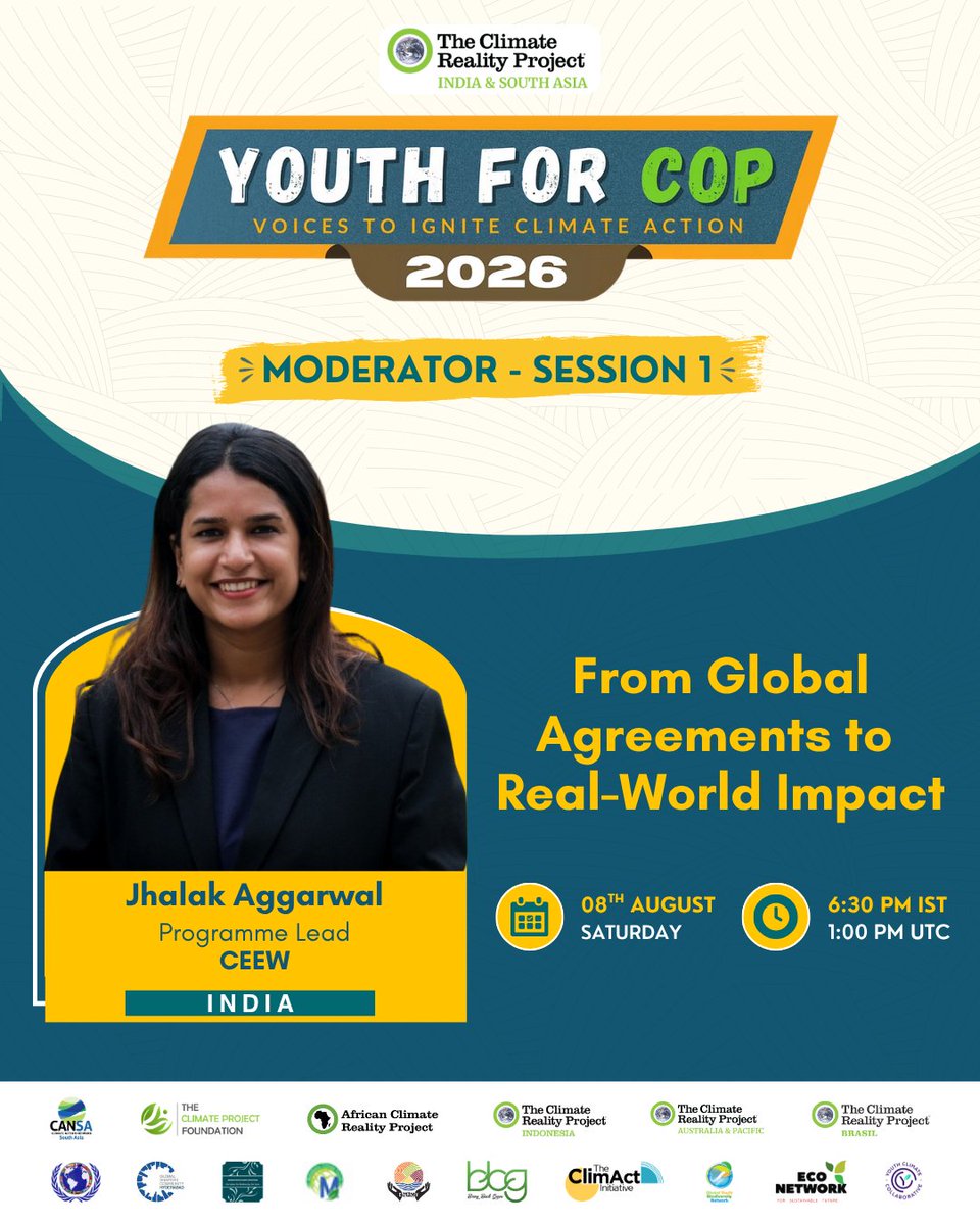 CR_INDSA's tweet photo. 🌍 Different perspectives. One conversation. That's where real dialogue begins. 👀 

Meet #Y4COP Session 1 moderator Jhalak Aggarwal from CEEW, guiding the discussion that brings science, policy &amp; youth perspectives together. 

📅 8 Aug | 🕡 6:30 PM IST

#Y4C #GlobalSouth #COP31 https://t.co/oyh0aHvGId