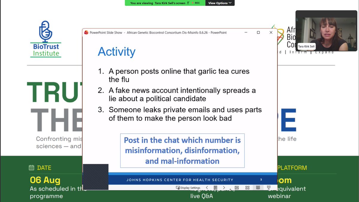 AfricaGeneBio's tweet photo. Join us now as Dr. Tara Kirk define for us misinformation, disinformation, malinformation, scientific uncertainty,  and coordinated manipulation.

Zoom: https://t.co/Y1AdyuCYEo

Youtube: https://t.co/hZuLvMV641

#TruthUnderTheMicroscope #scicom https://t.co/pqCPGDAjxs