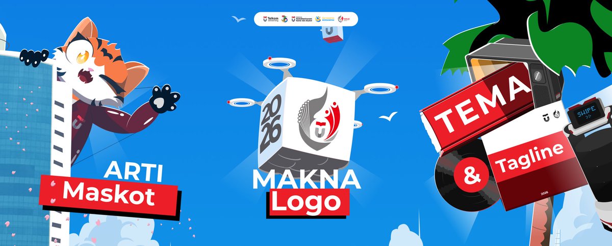 PKKMBTelUBdg26's tweet photo. Halo TelUtizen Muda! kita kenalan sama elemen-elemen keren di PKKMB Telkom University Bandung 2026 yukk! 🤩

Biar makin paham cerita di balik maskot gemes, logo, dan tagline kita, cuzz langsung swipe slide di bawah ini yaaahh! 🏎️💨 https://t.co/6hEgjHKFZz